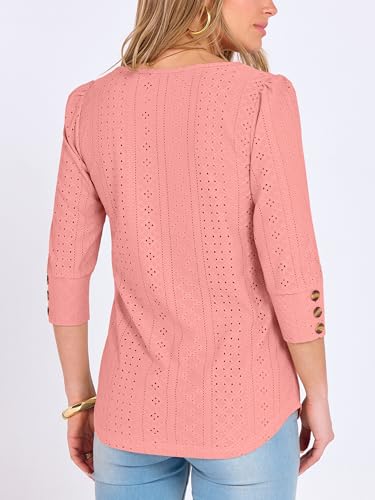 ANRABESS Womens Tops 3/7 Sleeve Fall Blouses,Coral,XL - image 7