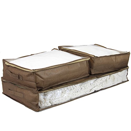 Paylak Set of 3 Storage Bags Under the Bed See Through Window Brown