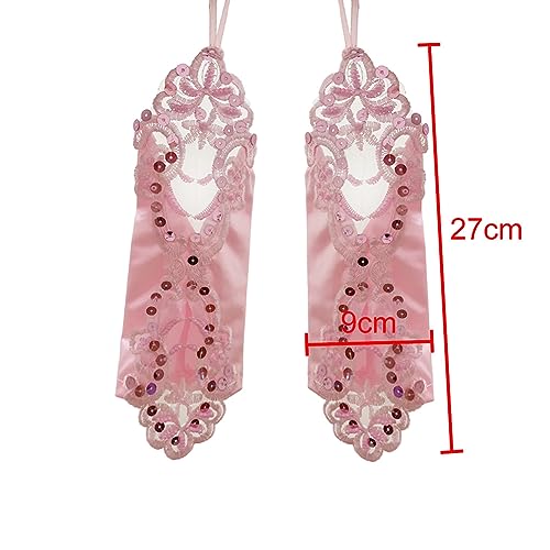Girls Satin Lace Fingerless Gloves Long First Communion Princess Gloves Flower Girls Gloves for Wedding Costume 8-15 Y3