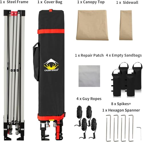 image for CROWN SHADES 8x8 Pop Up Canopy with 1 Side Wall - Beach Tent with One 