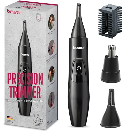 Beurer MN2X Präzisionstrimmer, batteriebetriebene Haarschneidemaschine, 3 hochwertige Aufsätze, Trimmer zum Formen und Trimmen von Nasen-, Ohren- & Augenbrauenhaaren, wasserdicht