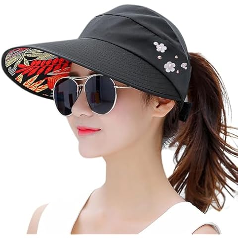 HINDAWI Sun Hats for Women Sun Hat Wide Brim UV Protection Summer Beach Foldable Visor Black Cover