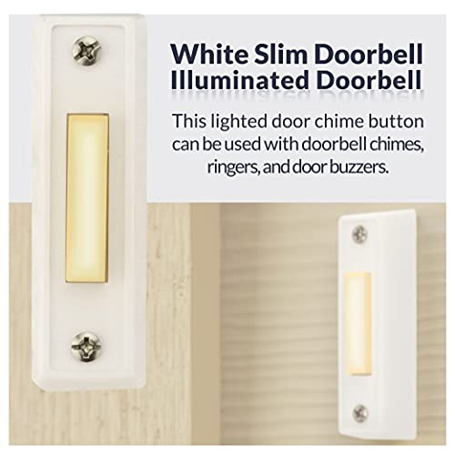Newhouse Hardware Led Lighted Sturdy Plastic Door Chime Push Button Bt3Wl White | Classic Rectangular Lighted Door Bell Button | Replacement Wired Doorbell Button For Most Door Bell Chimes #TOP3