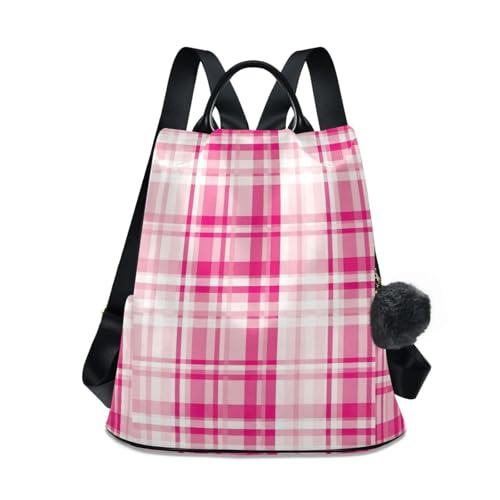 Sac à dos femme à carreaux roses et blancs imperméable et antivol