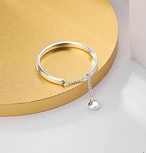 Simple Dangling Ball Stacking Rings Sterling Silver 925 for Women Girls Adjustable Minimalist Dangling Charm Threader Tassel Chain Promise Eternity Ring Finger Band Fashion Jewelry Gifts BFF
