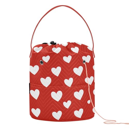 Image of ElliTarr Crochet Bag Yarn Bag with Handle Portable Knitting Project Bag Travel Yarn Storage Organizer Holder Case Red Heart Valentine