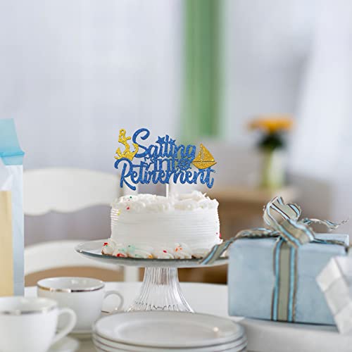 Dalaber Sailing Into Retirement Cake Topper - Nautical Themed Retirement Party Decorations - Officially Retired Party Cake Decor Sailor Men Retirement Party - Funny Retirement Sign Cake Decor Blue #TOP5