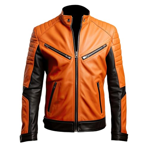 Men's Winter Warm Quilted Real Leather Jacket Stylish Perfect for Moto Racing & Riding Classic Biker Sportwear Coat