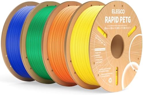 ELEGOO Rapid PETG Filament 1.75mm 4KG Gelb/Orange/Grün/Blau | High-Speed bis 600mm/s 3D Drucker Filament, Maßgenauigkeit +/- 0,02mm, 1kg Spule (2.2lbs), Kompatibel mit FDM 3D Druck