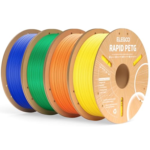 ELEGOO Rapid PETG Filament 1.75mm Gelb Orange Grün Blau 4 KG, High Speed 600mm/s 3D Drucker Filament Maßgenauigkeit +/- 0.02 mm, 1kg Pappspule(2.2lbs) Passend für die Meisten 3D Printer