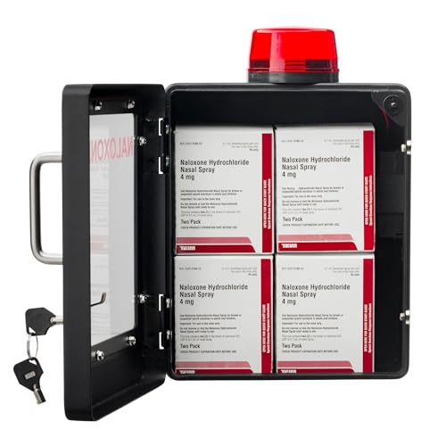 Image of Naloxone Overdose Emergency Kit Cabinet - Includes Optional Alarm and Locking System - Designed for Wall Mount & Public Access (Metal, Black)