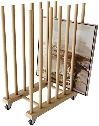 UNZERO Art Storage Rack with Caster Wheels, Wood Storage Stand for Canvas Boards, Panel, Frame, Drawing Board, Printed Matter, Paper Pad, Backing Plate