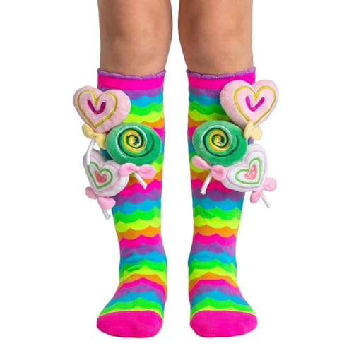 Image of 3D Crazy Socks for Girls Kids Funny Silly Wacky Mismatched Knee High Socks for Crazy Sock Day Dance Party Birthdays Gift(Lolipops)