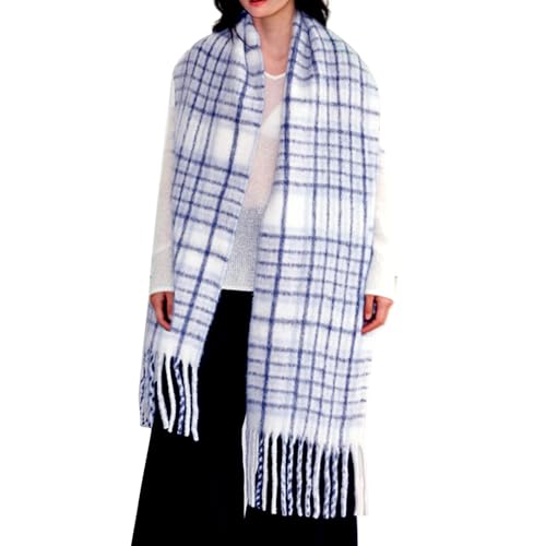 GXIHOUSLGC Winter Women Warm Cashmere Scarf Long Shawl Large Scarves Cold Weather Thick Tassel Blanket Scarfs Colorful Plaid (Plaid-Light Blue) - image 1