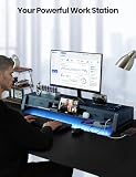 VAYDEER Podpórka pod monitor z 2 monitorami [Multi-USB] [podstawka na telefon komórkowy] [szuflada] [organizer na kable] [4 tryby LED] akcesoria do biurka, do laptopa, komputera, 50 kg (biała)
