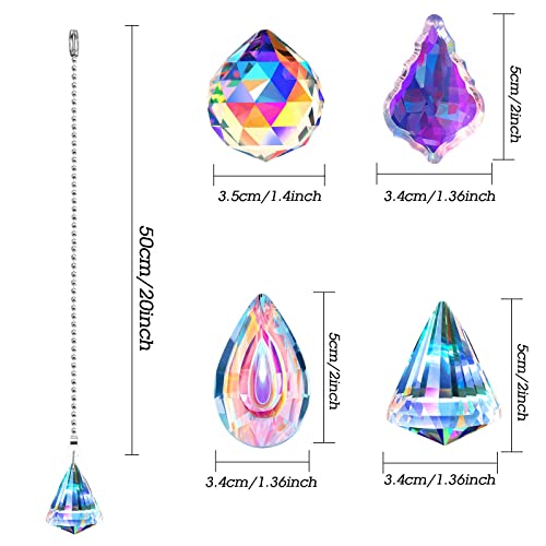 4 Pieces Crystal Suncatcher Ceiling Fan Pull Chain Colorful Maker Pull Chain Extension With Connector For Bathroom Toilet Light Ceiling Light Fan (Longan, Round, Polygon, Quadrilateral) #TOP2