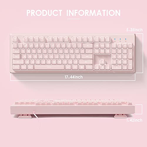 Basaltech Pink Keyboard With 7-Color Led Backlit, 104 Keys Quiet Silent Light Up Keyboard, 19-Key Anti-Ghosting Cheap Gaming Keyboard Mechanical Feeling Waterproof Wired Usb For Computer, Mac, Laptop #TOP4