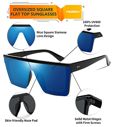 Image of FEISEDY Oversized Square Trendy Sunglasses Womens Mens Futuristic Flat Top Visor Shades UV400 B2470