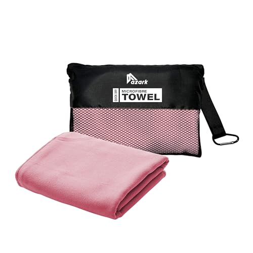 azark Microfibre Towel Quick Dry Lightweight & Super Absorbent Gym Travel Yoga Camping & Beach Soft & Durable Multiple Sizes (Pink Medium)