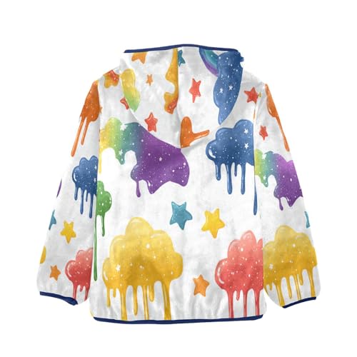 Dripping Colorful Clouds Stars Toddler Fleece Jacket Girl Boys Hooded Fleece Jacket Coat Warm Outwear Zip-up 3-10T2