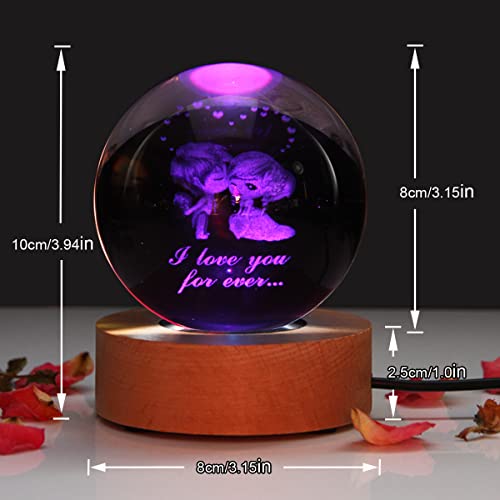 Myouke K9 3D Crystal Ball Multicolor Nightlight Decolamp,3.15Inch Sphere Engraved Cartoon Lovely Indoor Figurine Lamps,Pretty Gift For Birthday, Boyfriend, Girlfriend, Kids Gift (Round-Love) #TOP5