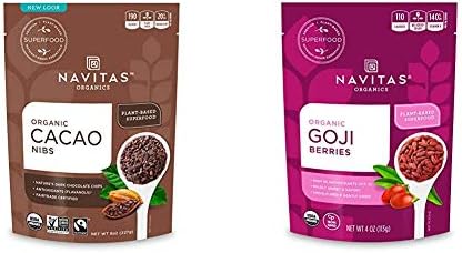 Navitas Organics Cacao Nibs, 8 oz. Bag — Organic, Non-GMO, Fair Trade, Gluten-Free & Power Dried Berries - Goji - 4 oz