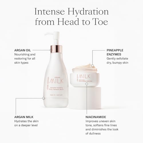 Josie Maran Argan Milk Intense Hydration Body Care Set - Hydrating Body Serum + Night Cream with a Lightweight Texture - Fast-Absorbing Skin Care Set with 100% Pure Argan Oil (2 Piece Set)