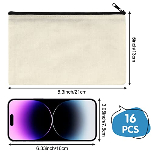 Eoout 16Pcs Blank Canvas Zipper Pouch For Diy Craft, Canvas Makeup Bags With Zipper, Canvas Cosmetic Bag Multi-Purpose Travel Bags (8.3×5Inch) #TOP1