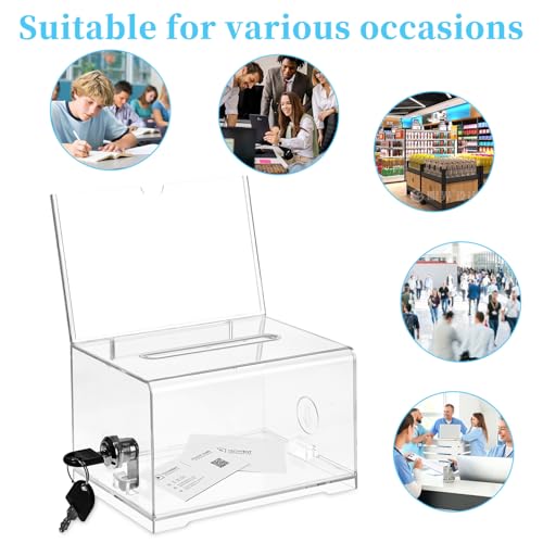 Acrylspendenbox, Spendenbox Abschließbar, Wahlurne Transparent mit Schlüssel Schloss und Schildhalter, Vorschlagsbox, für Abstimmungen, Visitenkarten, Gewinnspiele, Wettbewerbe, Kommentare