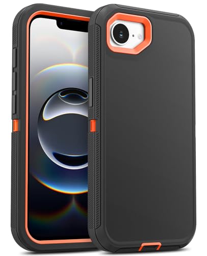 Jelanry for iPhone 16e 5G Case Heavy Duty & Rugged Shockproof, Black/Orange