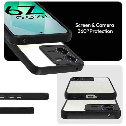 Image of KAPAVER Hybrid Back Cover Case Compatible with iQOO Z9 5G (PC+TPU) (Black)