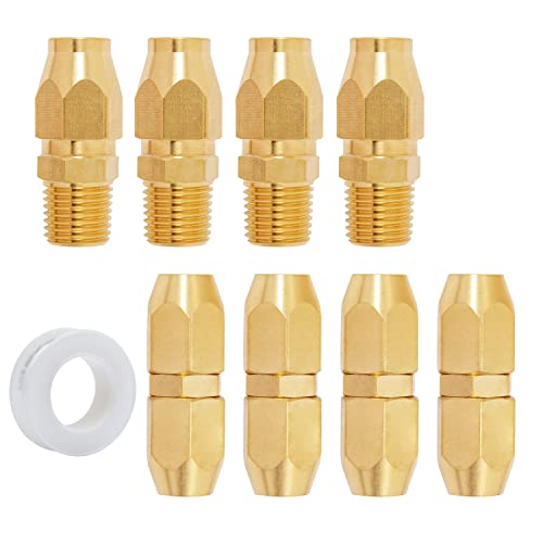 Sungator Air Hose Splicer, Brass Pneumatic Replacement Fitting, 1/4 In. Barb X 1/4 In. Npt Male (4 Pcs) Air Hose Fitting And 1/4"Barb X 1/4" Barb Repair (4 Pcs) With A Sealing Tape #TOP12