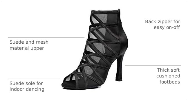 Image of Dance Practice Shoes for Women Mesh Ballroom Sandals Heels Party Prom Ankle Booties with Zip