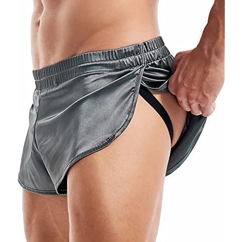 AMY COULEE Mens Sexy Boxers Shorts Split Side Running Shorts Lightweight Silky Jockstrap Stain Active Shorts, Dark Gray, X-Large Cover