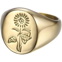 Jude Jewelers Stainless Steel Sun Flower Pattern Signet Style Wedding Engagement Promise Anniversary Statement Ring
