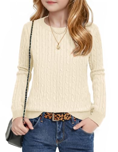 Image of Arshiner Girls Sweaters Long Sleeve Crew Neck Pullover Sweater Jumper Tops