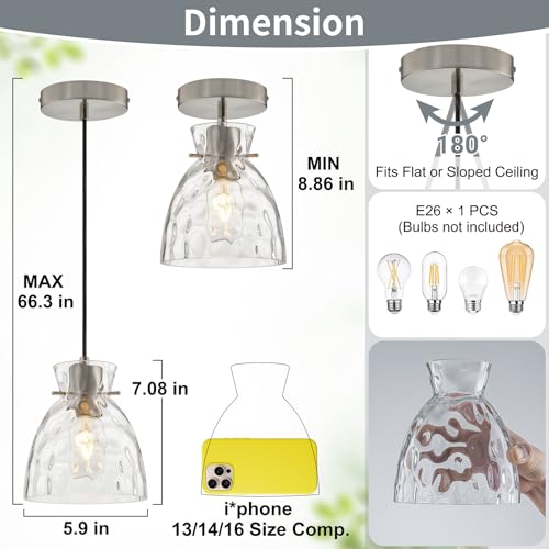5.9" Hammered Glass Mini Pendant Lights for Kitchen Island Brushed Nickel by Alynzee - Used condition - Image 4