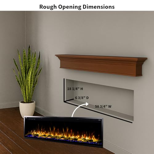 Touchstone Sideline Elite Pro 60" Smart Electric Fireplace- Wall-Mount/Recessed Installation- 6 Realistic Flame Colors- 13-Color Down Lighting- Crackle Sound- 1,500W Heater