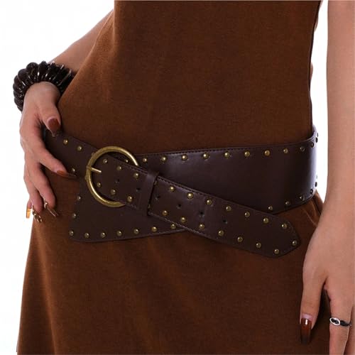 Women's Belts for Jeans Cowgirl Corset Leather Belt for Women Punk Decorative Wild Waistband Female Women's Retro Wide Belt(Brown)2