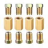 HZEL 12PCS Car 3/16' Brake Line Fitting Kits, Brass 3/8'-24 Thread Vehicle Brake Line Fitting Assortment Set, 3/16' Tube Accessories Includes 8 Nuts 4 Unions, Universal for Truck SUV Sedan