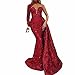 Produktbild BBOOY Frauen One Shoulder Langes Abendkleid, Mode Asymmetrische Farbverlauf Pailletten Meerjungfrau Lange Brautjungfer Abendkleid,Rot,S