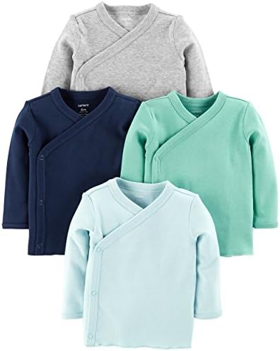 Carter's Baby Boys 4-Pack Cotton Kimono Side-Snap Tees (Blue/Green/Grey, Preemie)