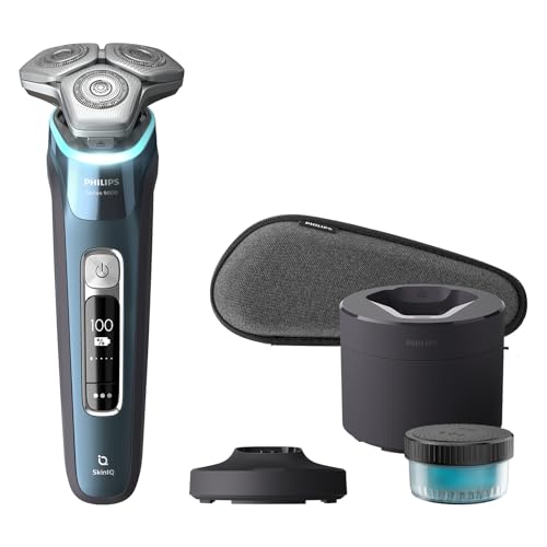Philips Shaver series 9000 Afeitadora eléctrica Wet & Dry, Sensor protector de presión, Cuchillas SteelPrecision dobles, Dermatológicamente probado, Cabezales flexibles de 360 grados (Modelo S9982/55),Azul,gris, 1artículo