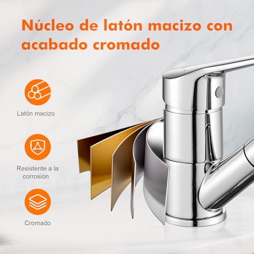 Miniatura 8 de Ibergrif M14550 Roma Grifo De Cocina Ducha Extraíble, Mezclador Monomando Para Cocina, Latón, Cromo