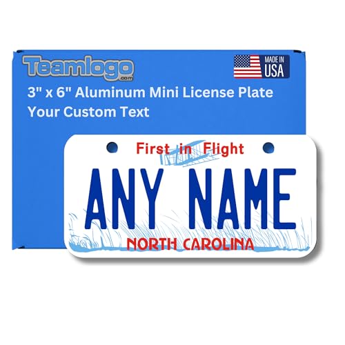 TEAMLOGO Personalized North Carolina Souvenir License Plate - Size 3" X 6" (Inches) Great Size for Bikes, Wagon, Toy Cars and More. Ver 1