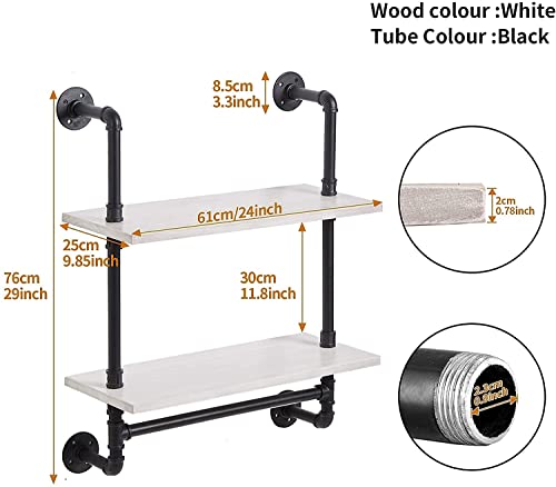 Rogmars Industrial Pipe Shelving Bathroom Pipe Shelves With Towel Bar,2 Tier 24 Inch Retro White Rustic Farmhouse Pipe Industrial Wall Shelves Bathroom Shelves Over Toilet For Storage #TOP1