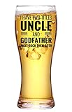 Onebttl Godfather Beer Glass - Funny Gift Idea for Christmas, Birthday - Box and Greeting Card Included - I Have Two Titles: Godfather & Uncle