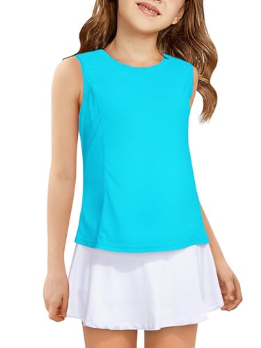Haloumoning Girls Athletic Tank Tops Kids Sleeveless Running Tennis Yoga Shirts 4-14 Years Blue