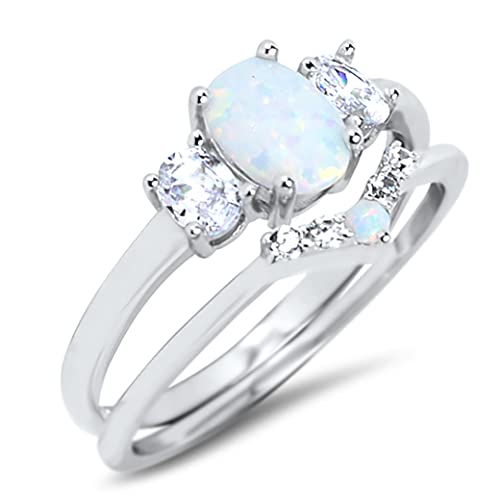 LaRaso & Co His Hers TRIO Wedding Set Sterling Silver Wedding Rings White Opal Bridal Set Him Her4