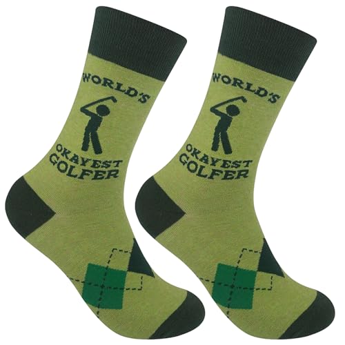 FUNATIC World’s Okayest Golfer Funny Golf Socks for Men Women Dad Boss Coworker | Golfing Gift for Fathers Day | Cool Accessory | Perfect Stocking Stuffer, Holiday, Birthday Present for Sport Lovers